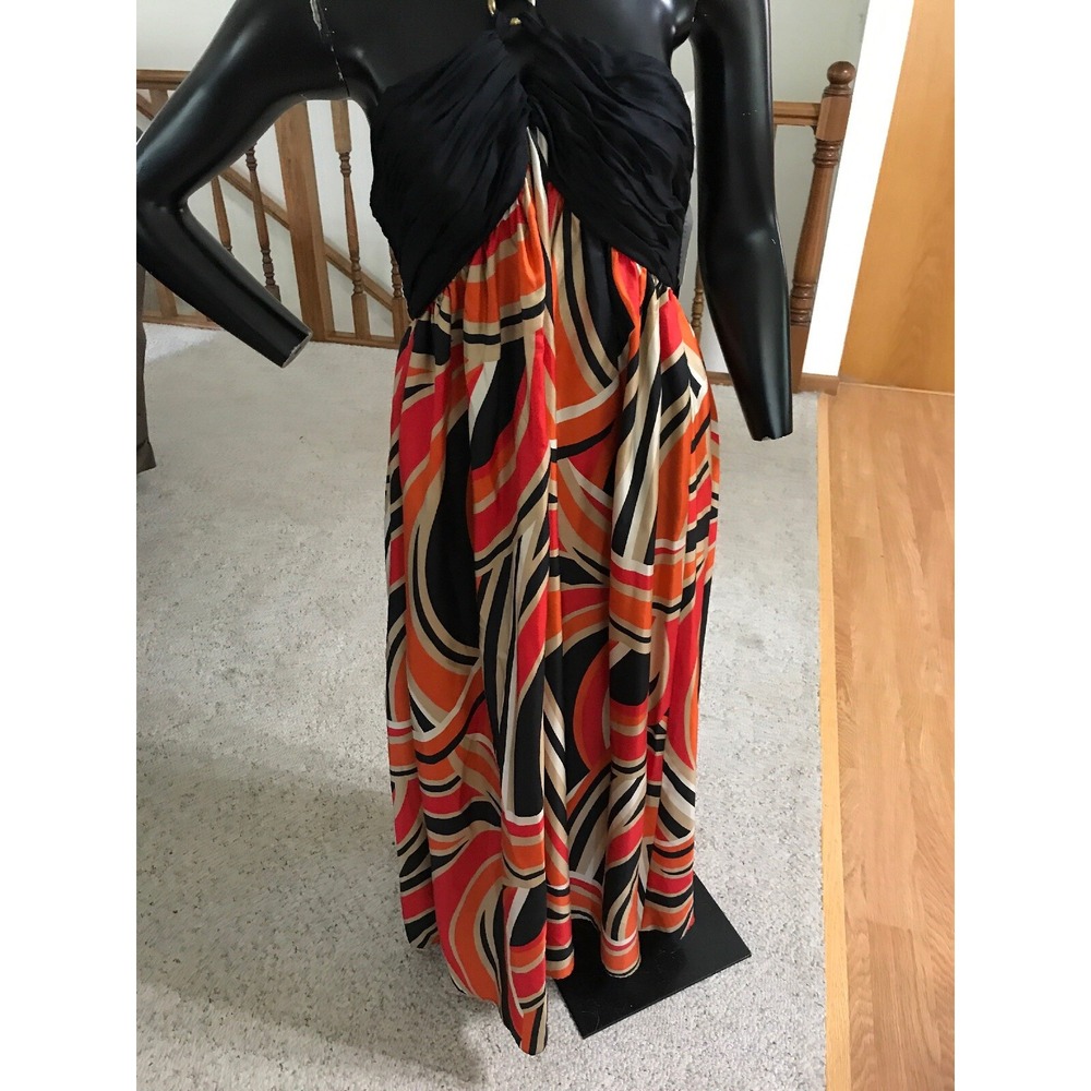 NWT Nine West Women's Size 16 Halter Tie Maxi Dress $129 Black Orange Red Beige